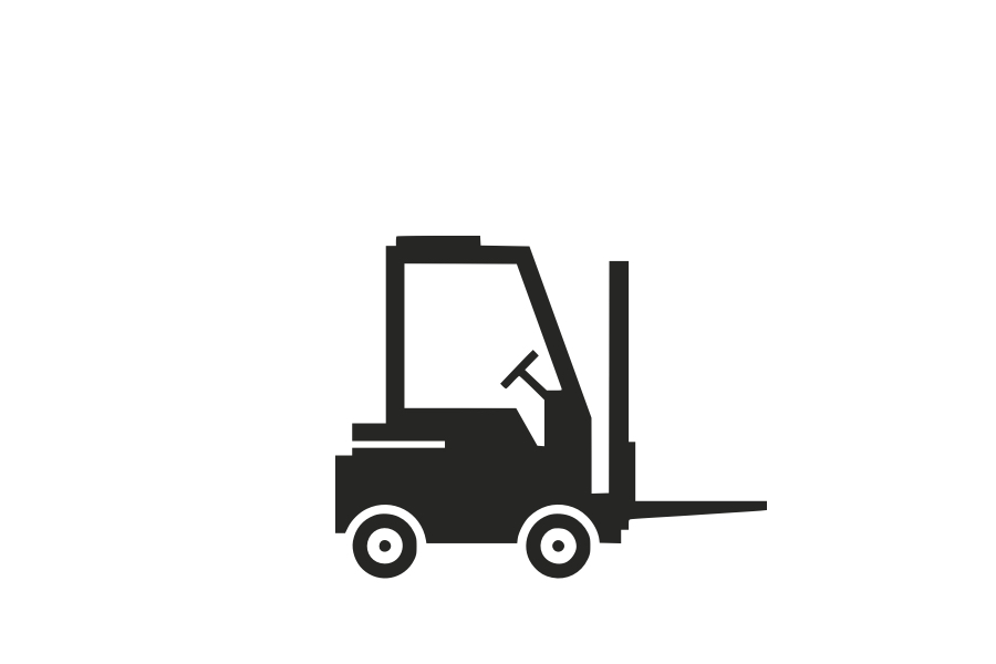 Black silhouette icon of a forklift truck for warehouse operations