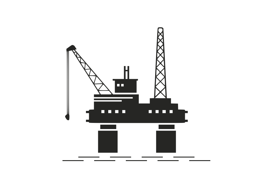 Iconic silhouette of an offshore oil rig with a crane